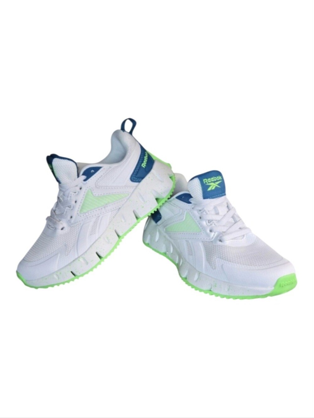 Reebok Zig Vector Slip-On Sneakers in White, Hi-Light Green, Blue Size 12K. NWT!